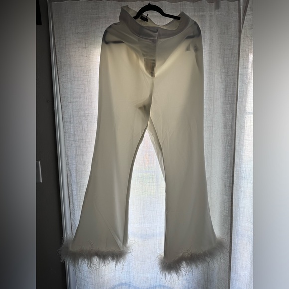 New with tags white feather trim pants from Nasty Gal. - Picture 1 of 3